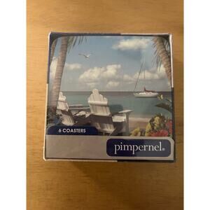 New Pimpernel 6pk Tropical 🌴 Scene Coasters Cork Backed Heat Resistant
